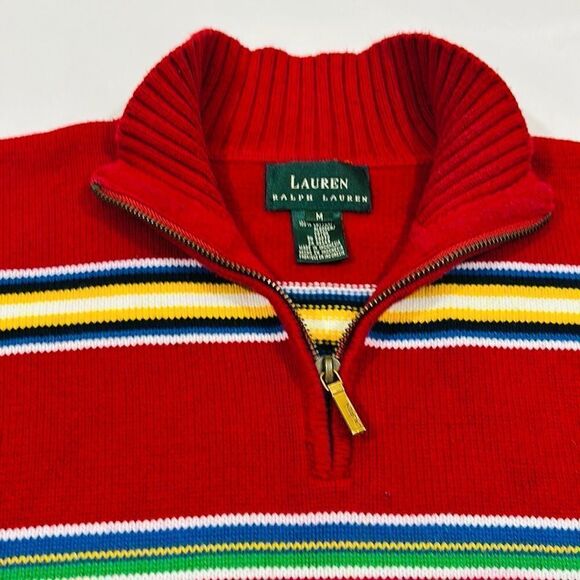 Ralph Lauren Striped Multi Colored Quarter Zip Turtle Neck Sweater - Picture 5 of 10